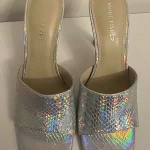 Marc Fisher Silver Metallic Mules- Brand New